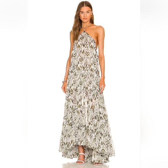 NWT Misa Los Angeles Andromeda Green white Halter Tiered Maxi Dress medium - Picture 2 of 12